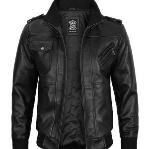 Edinburgh Mens Black Bomber Leather Jacket With Removable Hood