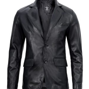 Mens Real Lambskin Black Leather Blazer