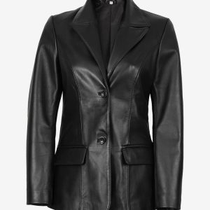 Vicenza Women's Black Two-Button Leather Blazer