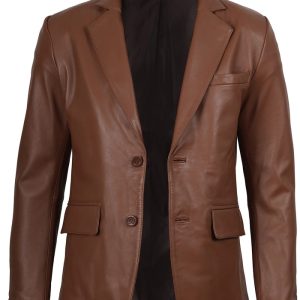 Men's Cognac Brown Real Leather Blazer