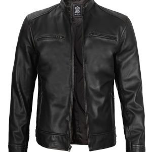 Real Leather Men's Black Cafe Racer Jacket