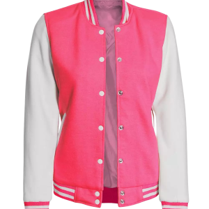 Letover Women's Pink and White Varsity Baseball Jacket - Bomber Style