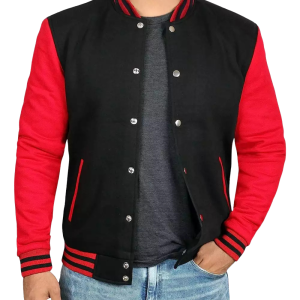 Letover Men's Red and Black Varsity Jacket - Baseball Style Jacket