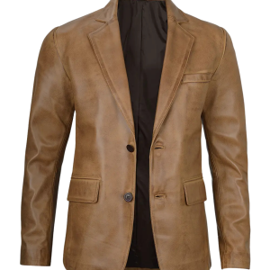 Men’s Premium Camel Leather Two-Button Blazer