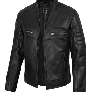 Men’s Black Biker Style Genuine Lambskin Leather Jacket