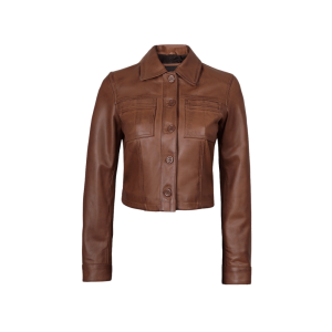 Mable Women's Cropped Leather Jacket Cognac Wax