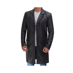 Men's Cowhide Walking Long Leather Coat Black