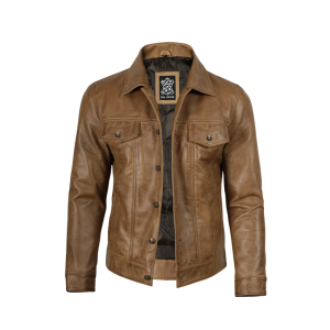Fernando Trucker Men's Camel Wax Leather Jackets
