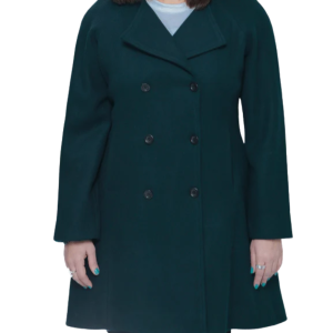 Women’s Forest Green Double-Breasted Wool Flare Coat with a Tailored Regular Fit
