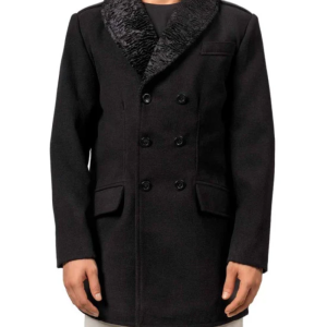 Black Wool Men’s Coat with Fur Collar – Brewer