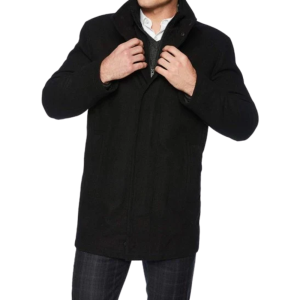 Rafferty Black Modern Fit Wool Coat for Men