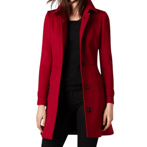 Women Luxurious Red Long Wool Coat for Winter