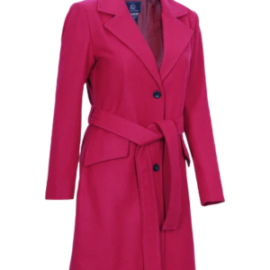 Womens Pink Notch Lapel Wool Wrap Coat