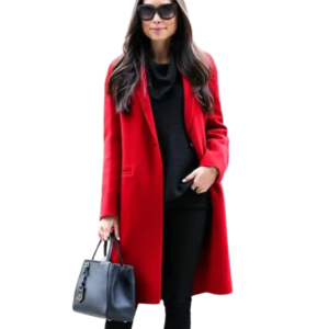 Scarlet Red Long Wool Jacket Women