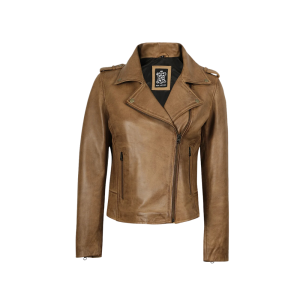 Kirsten Women's Asymmetrical Camel Real Leather Jacket