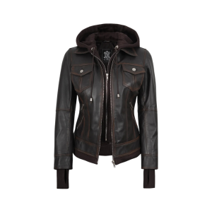 Tralee Women's Hooded Dark Brown Leather Jacket