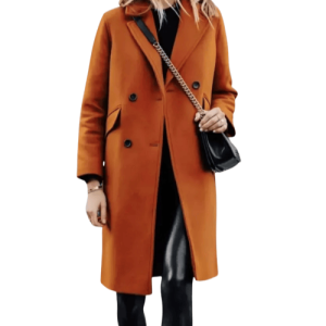 Copper Brown Regular Fit Wool Coat for Women