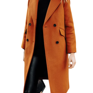 Copper Brown Regular Fit Wool Coat for Women