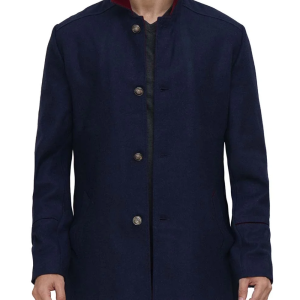 Mens Navy Blue Modern Fit Wool Coat