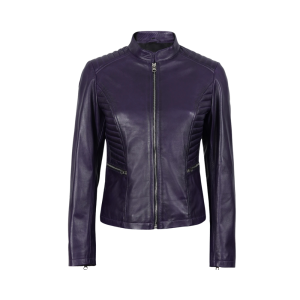 Women's Rachel Purple Cafe Racer Leather Jacket