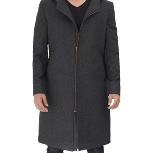 Barry Modern-Fit Men’s Grey Wool Hooded Coat – Long Winter Outerwear