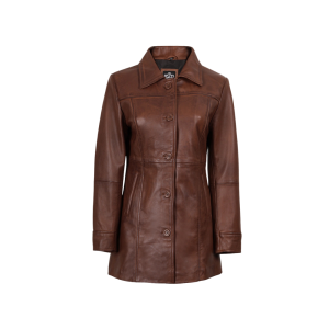 Kandis Petite Women's Cognac Wax Leather Coat