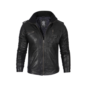 Tavares Men's Racer Leather Jacket With Black Wax