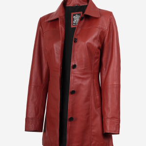 Kandis Women's Red Leather Car Coat