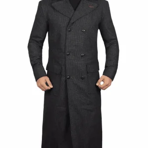 Men’s Double-Breasted Long Gray Wool Coat