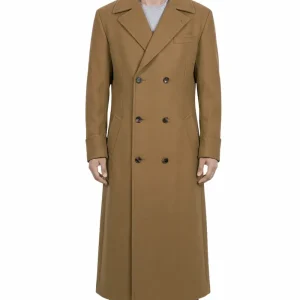 Aaron Mens Camel Brown Double Breasted Wool Coat