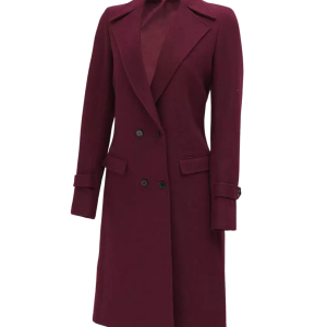 Women's Double Breasted Wool Coat – Burgundy Long Wrap Coat
