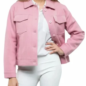 Women’s Classic Pink Wool Button-Up Jacket - Trucker Style