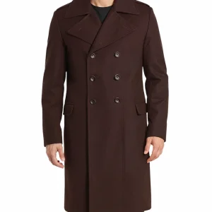 Karl Men's Dark Brown Double Breasted Wool Coat